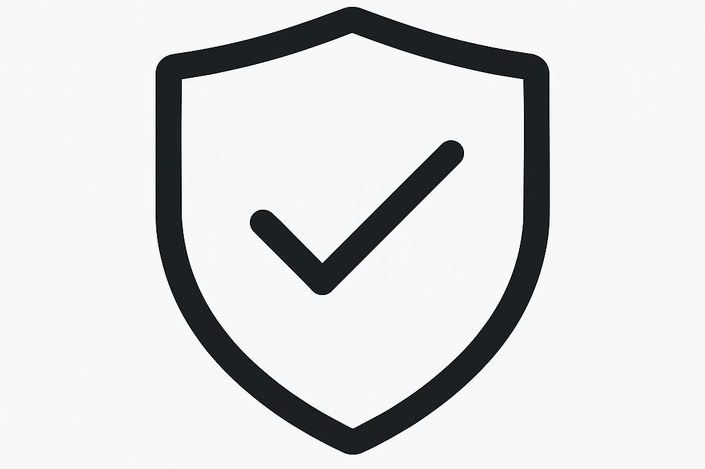 Sicherheit am Arbeitsplatz durch fachärztliche Betreuung Symbol für Arbeitssicherheit – Schutzschild mit Haken